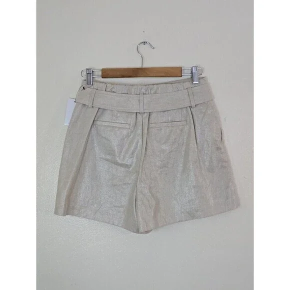 Nine West Metallic Linen Blend Shorts Belted High Waist Gold Beige Womens Small - Picture 7 of 12